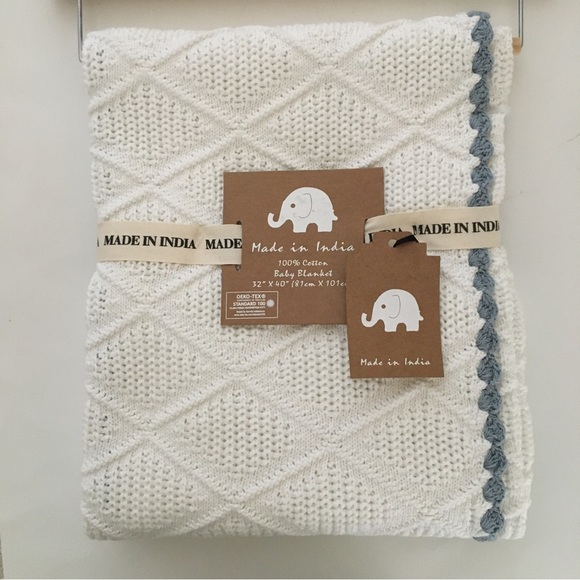 Made in India Other New Baby Blanket Cotton White With Blue Trim